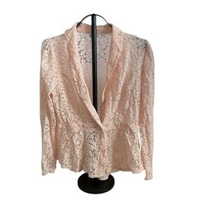 Cato Blush Pink Lace Open Front Jacket Blazer Size Large